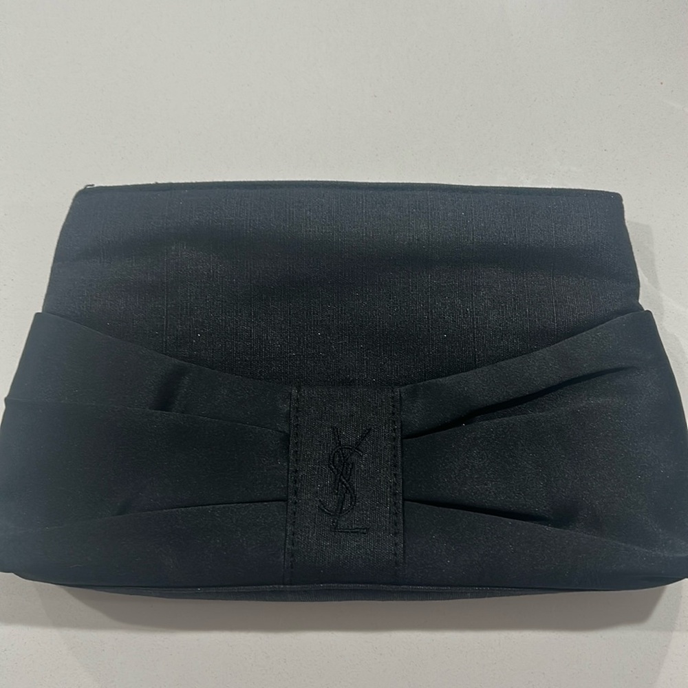 YSL Parfums black clutch w/ Mirror and satin trim